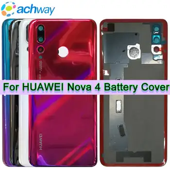 Új Huawei Nova 4 Vissza az akkumulátorfedelet Üveg Hátsó Ajtó Esetben A Kamera Lencséje Cserélje ki a Ház Huawei Nova4 akkumulátorfedelet